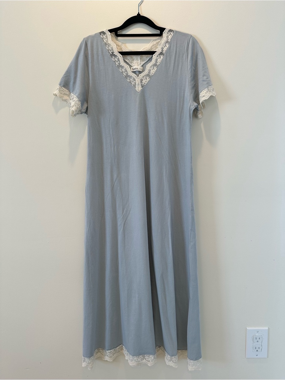 Classic Lace-Trim V-Neck Nightgown in Light Blue by Letts